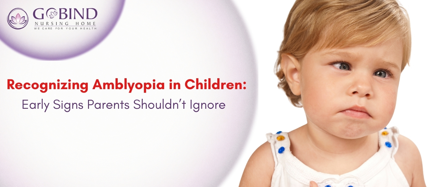 Child showing early signs of amblyopia with misaligned eyes — Recognizing amblyopia in children.