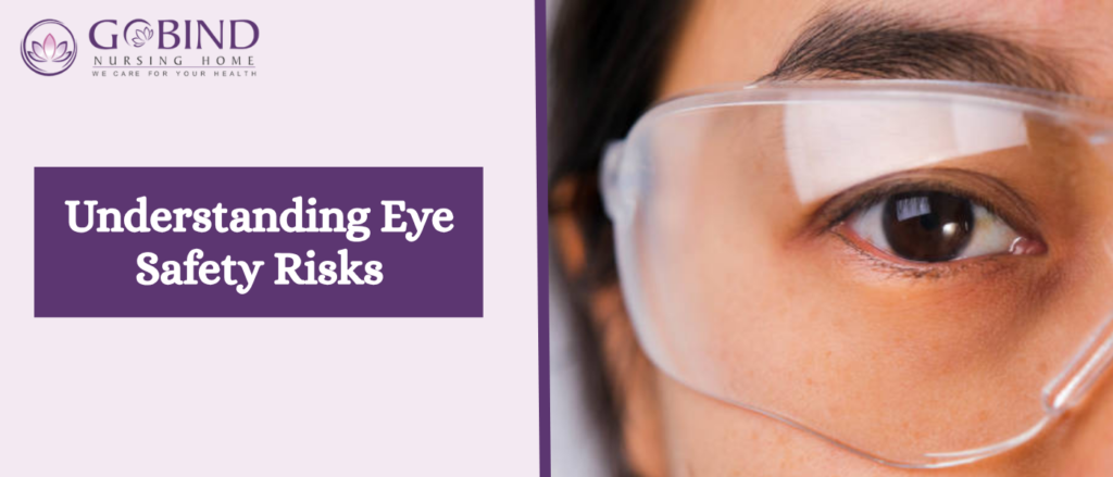 Common eye hazards include flying debris, chemicals, and screens that cause strain.